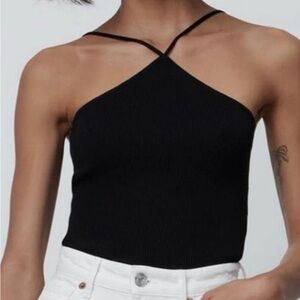 Zara black ribbed halter crop top